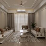 Modern living room with neutral colors and elegant design.