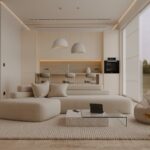 a modern living room with a large window