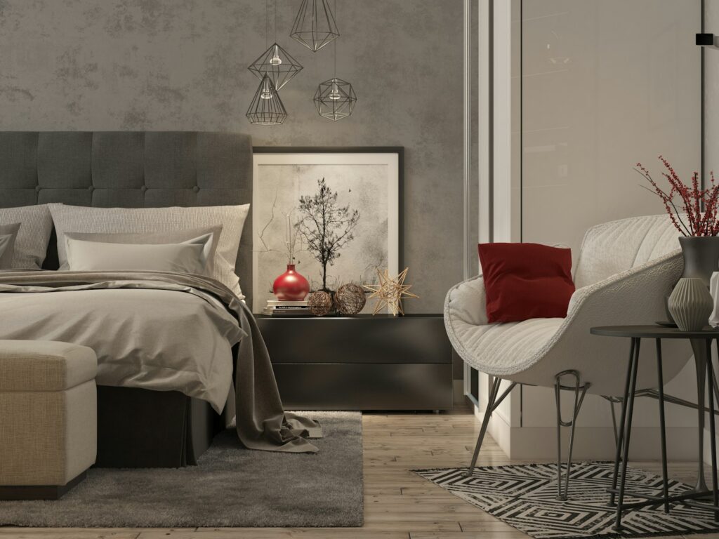 red throw pillow on white sofa