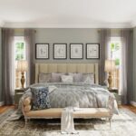 gray and white floral bed linen