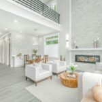 white and brown living room set